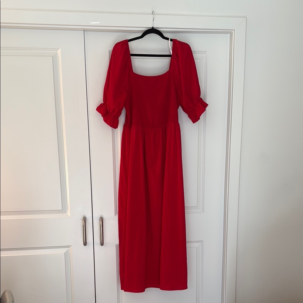 ARULA Red Maxi Dress with Puff Sleeve
